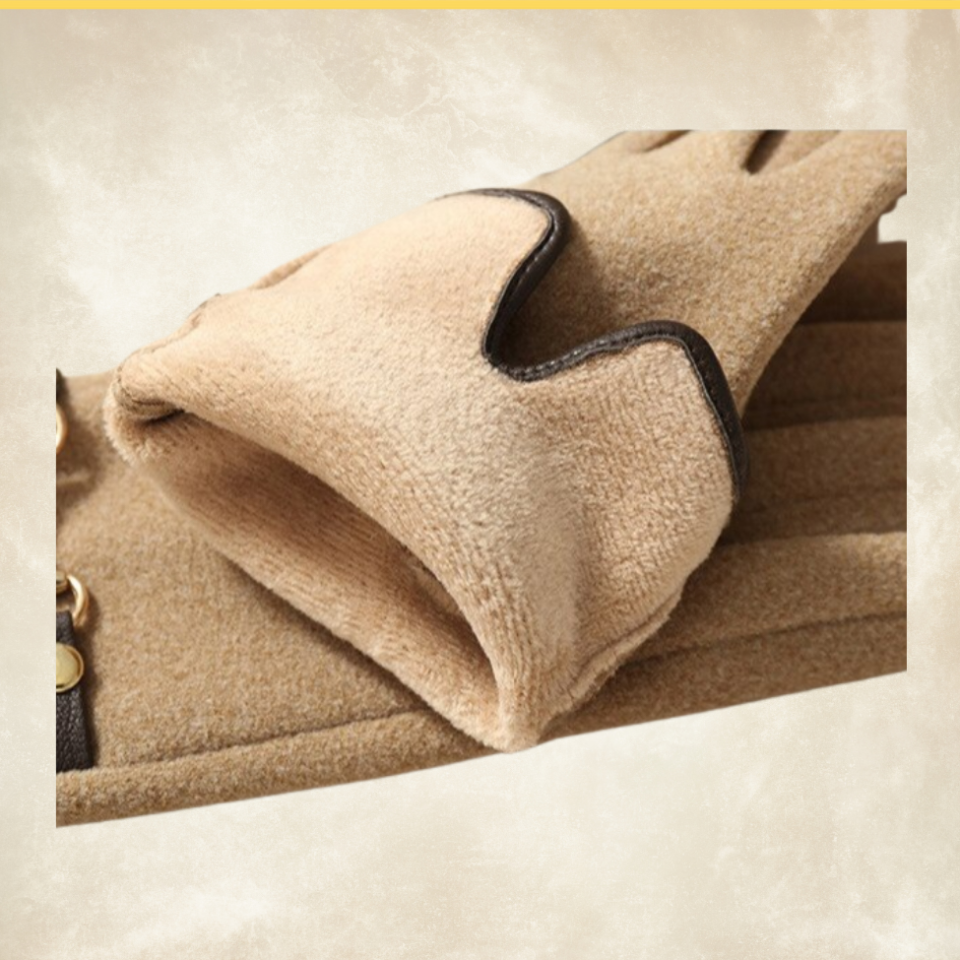 Kontes Camel Renk Süet Dokulu Toka Aksesuarlı Kış  Eldiven