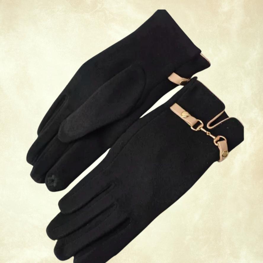 Kontes Siyah Süet Dokulu Toka Aksesuarlı Kış Eldiven