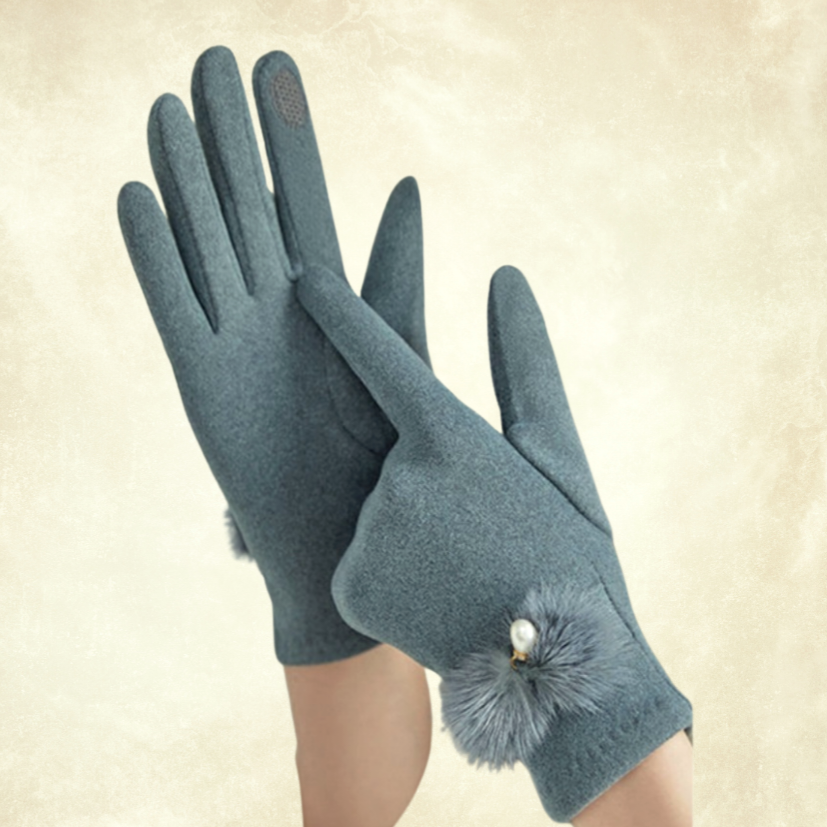 Kontes Çağla Yeşil Süet Dokulu Kürk Aksesuarlı Kış Eldiven