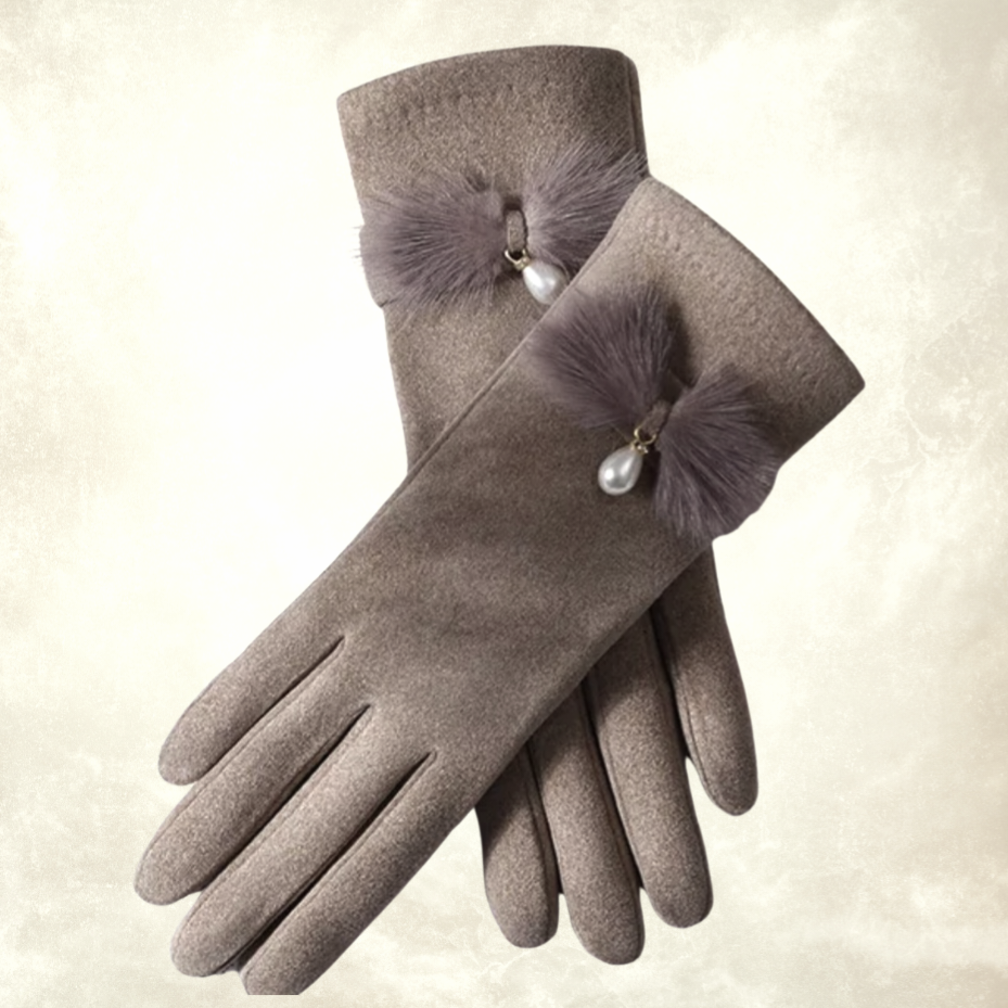 Kontes Vizon Süet Dokulu Kürk Aksesuarlı Kış Eldiven