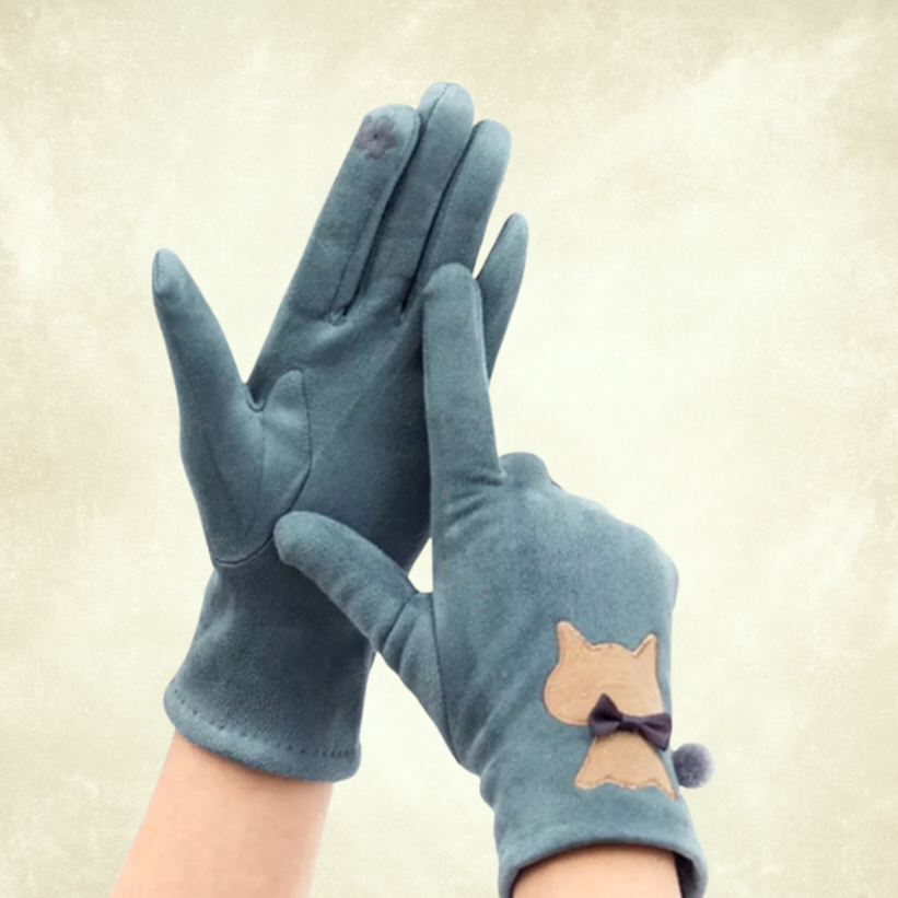 Kontes Çağla Yeşili Süet Dokulu Kedi Aksesuarlı Kış Eldiven