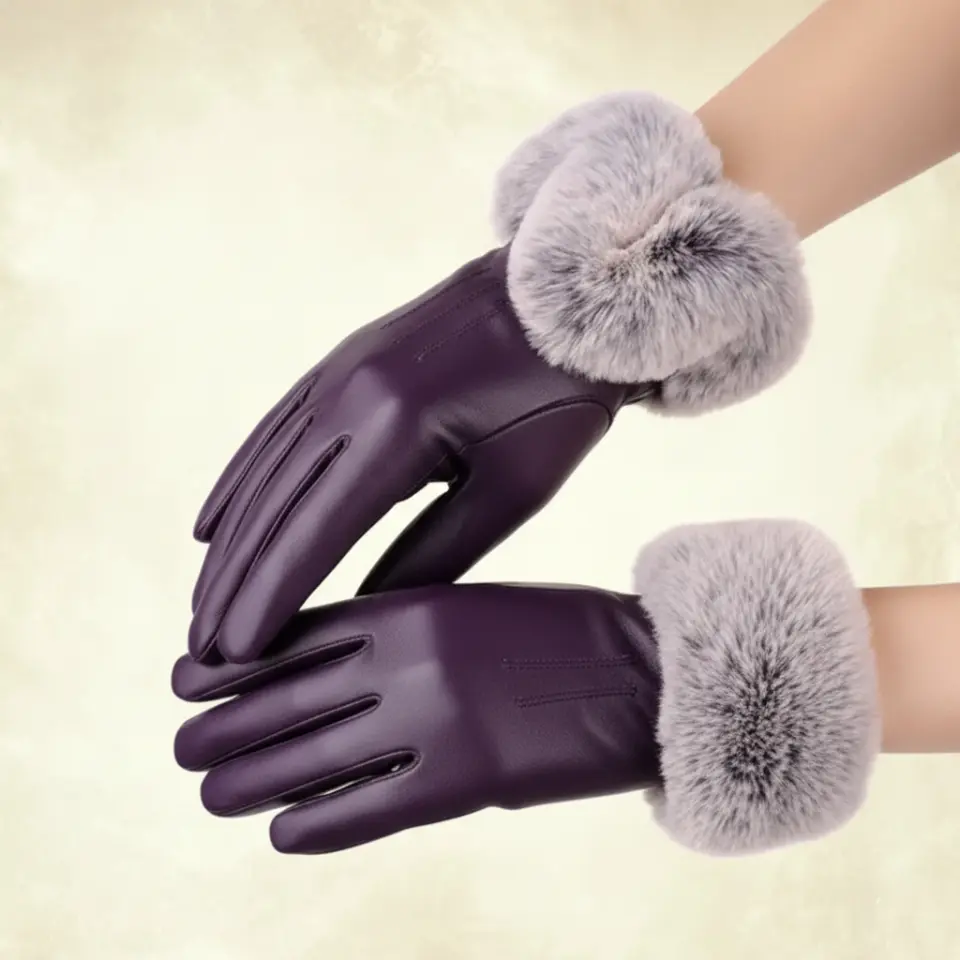 Gotik Mor Suni Deri Peluşlu Eldiven