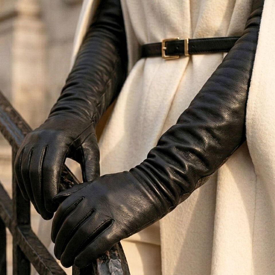 Matmazel Siyah Renk Pu Deri Eldiven 50 cm