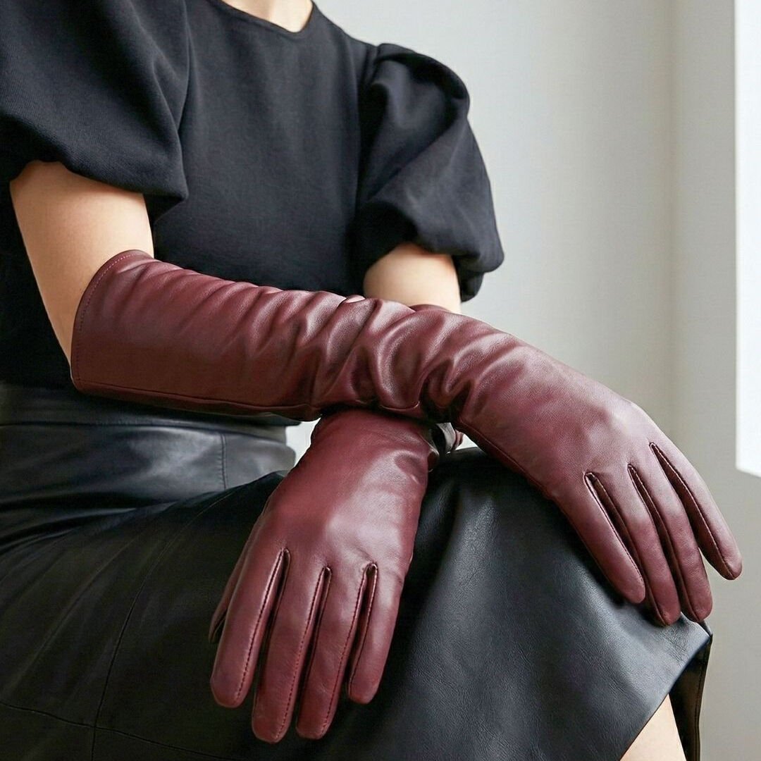 Matmazel Bordo Renk Pu Deri Eldiven 50 cm