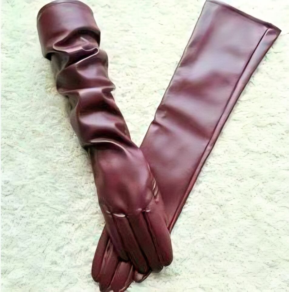 Matmazel Bordo Renk Pu Deri Eldiven 50 cm