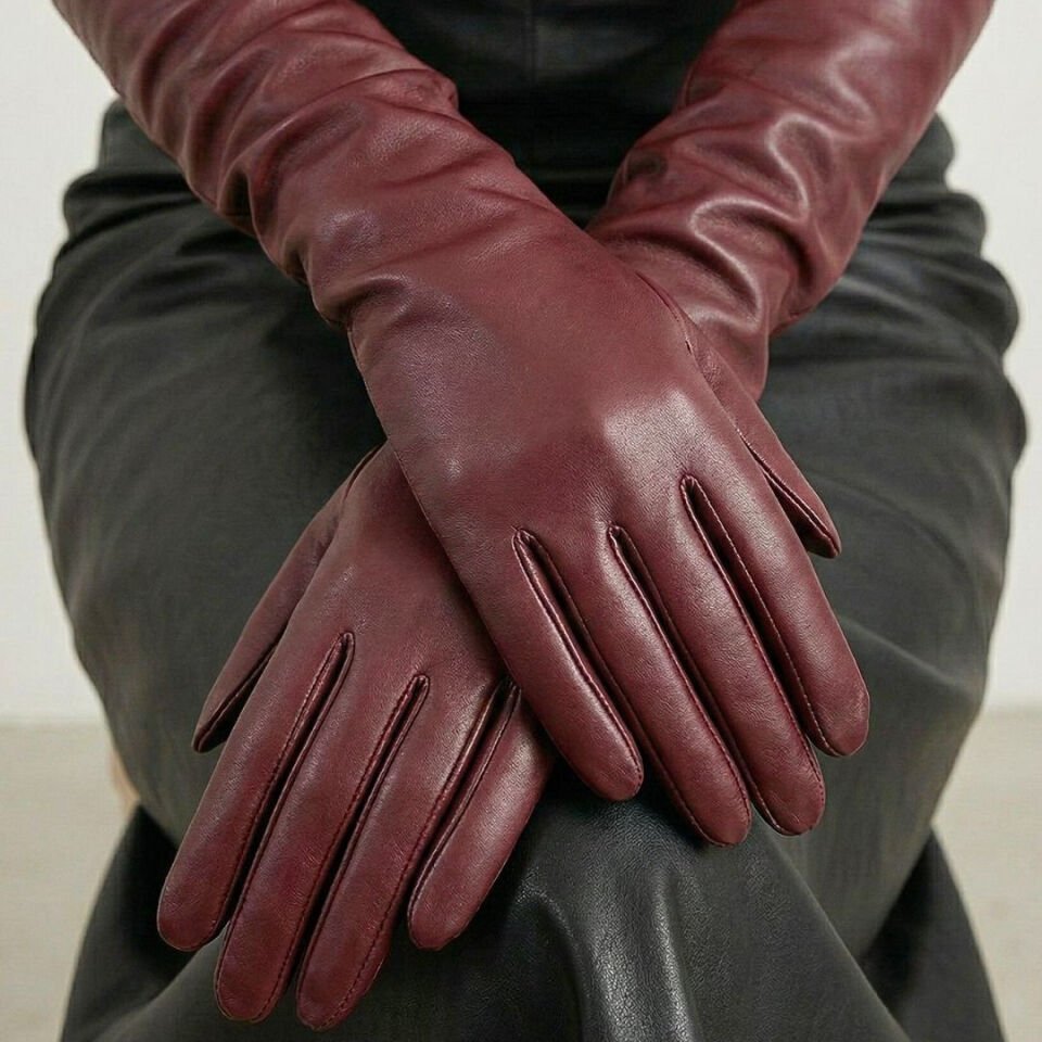 Matmazel Bordo Renk Pu Deri Eldiven 50 cm