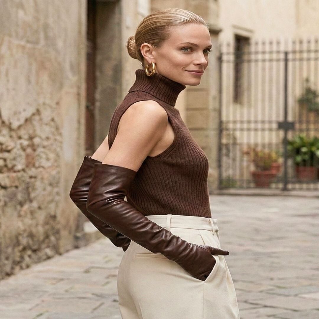 Matmazel Kahverengi Renk Pu Deri  Eldiven 50 cm