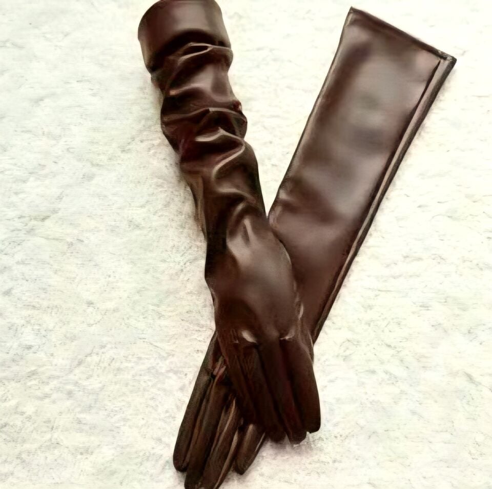 Matmazel Kahverengi Renk Pu Deri  Eldiven 50 cm