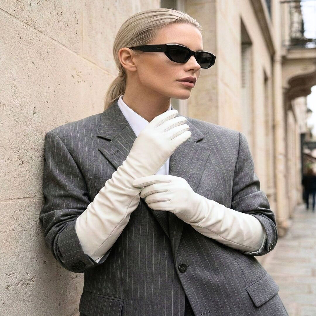 Matmazel Beyaz Renk Pu Deri Eldiven 50 cm