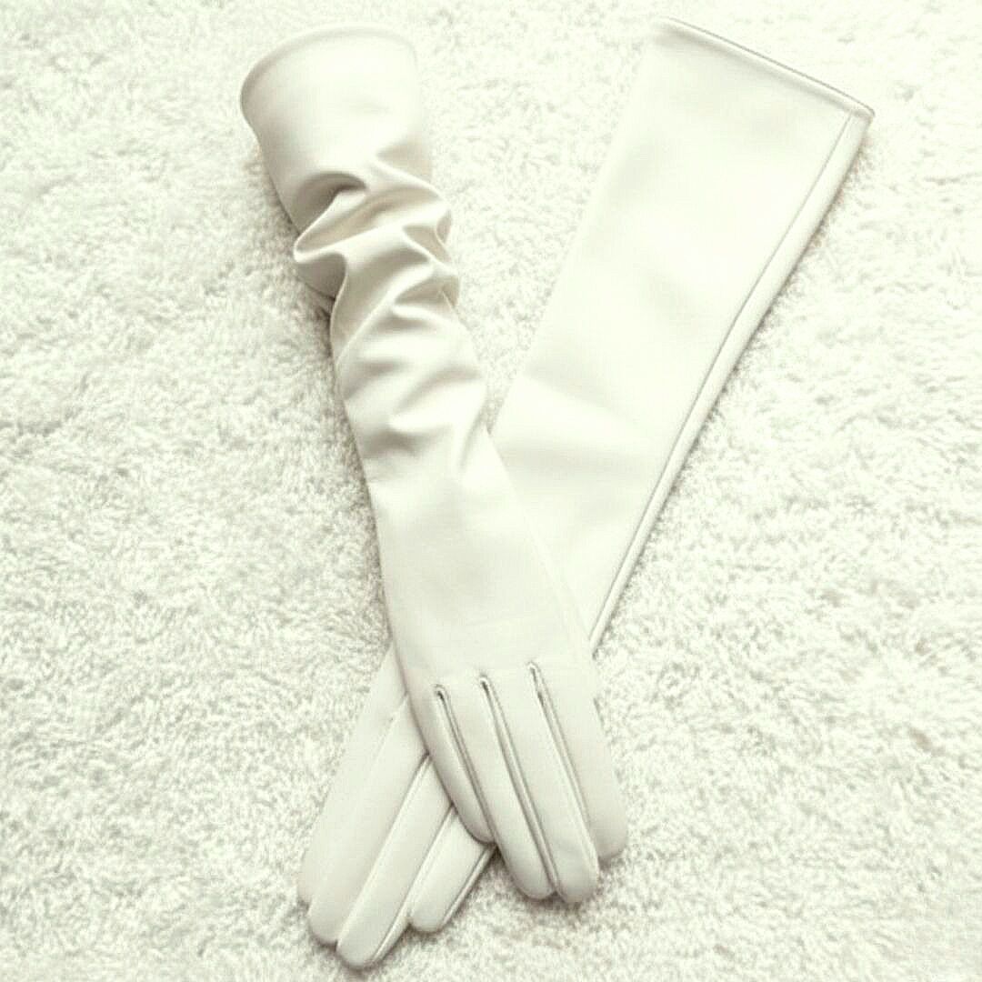 Matmazel Beyaz Renk Pu Deri Eldiven 50 cm