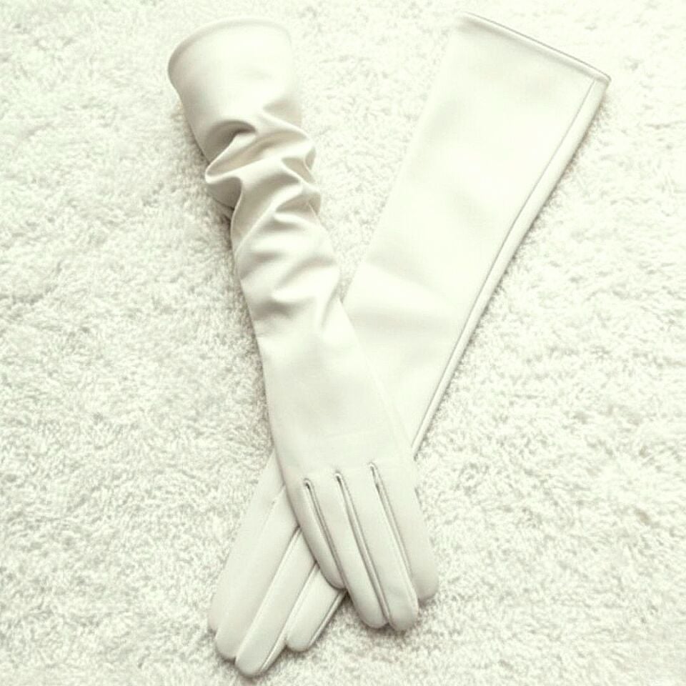 Matmazel Beyaz Renk Pu Deri Eldiven 50 cm