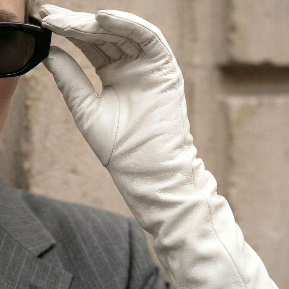 Matmazel Beyaz Renk Pu Deri Eldiven 50 cm