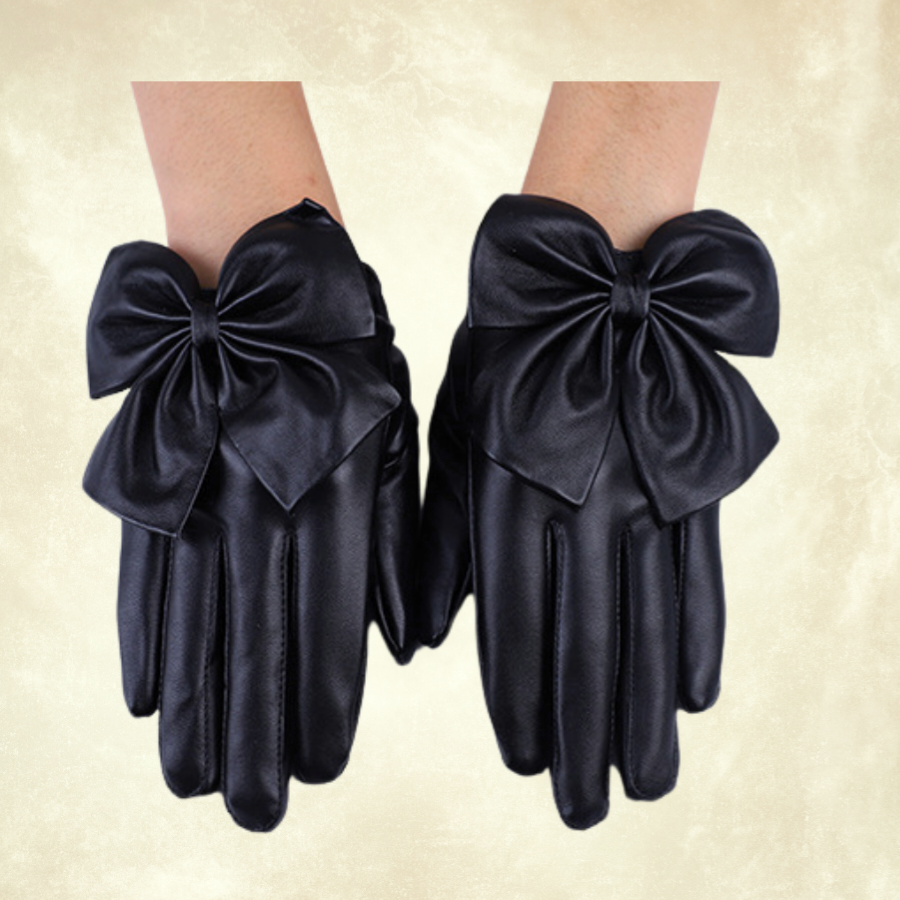 Gotik Siyah Renk Suni Deri Fiyonklu Eldiven