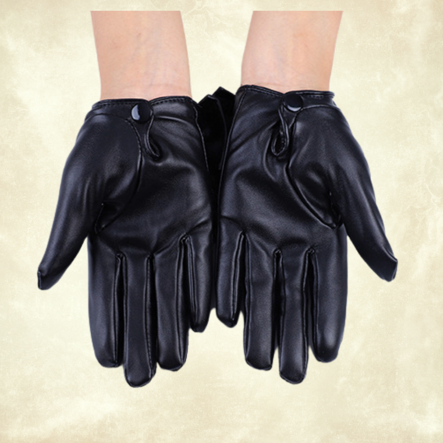 Gotik Siyah Renk Suni Deri Fiyonklu Eldiven