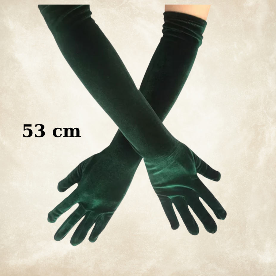 Matmazel Yeşil Renk Kadife  Eldiven 53 cm