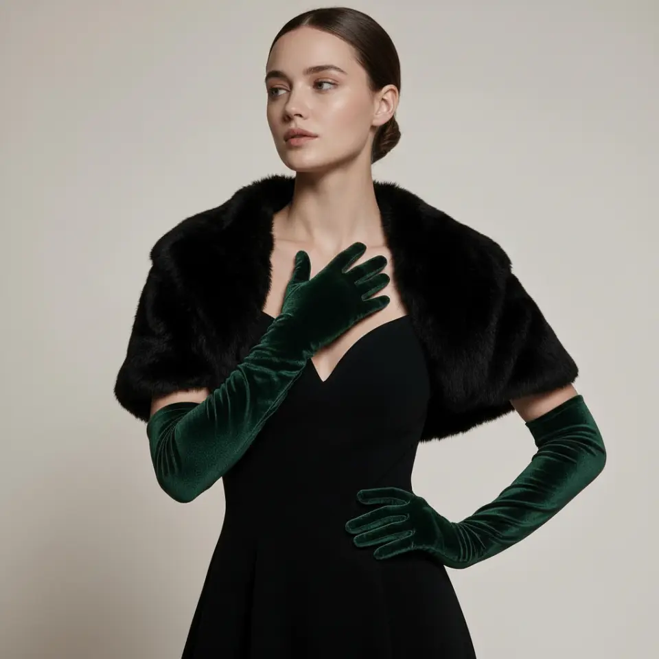Matmazel Yeşil Kadife Eldiven 65 cm