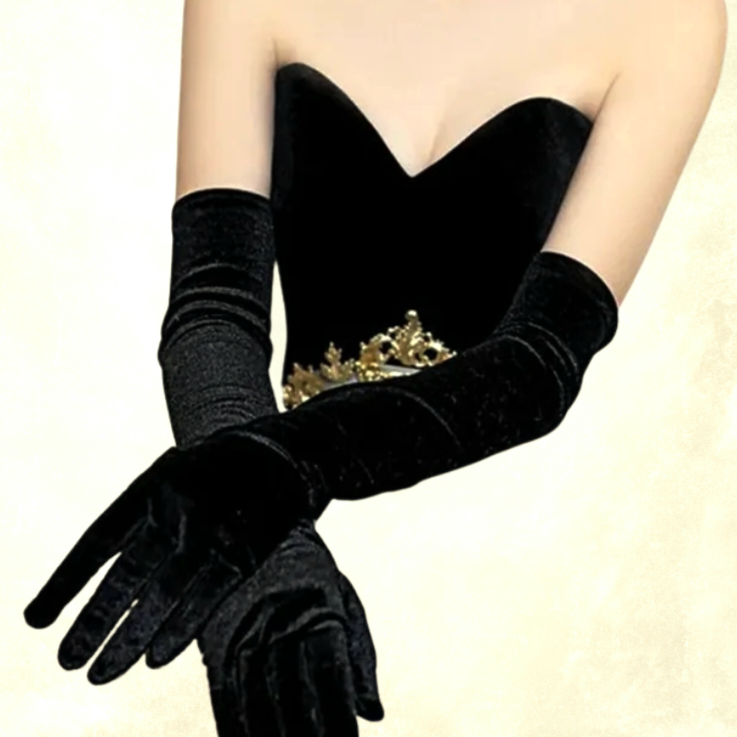 Matmazel Siyah Renk Kadife Eldiven 53 cm