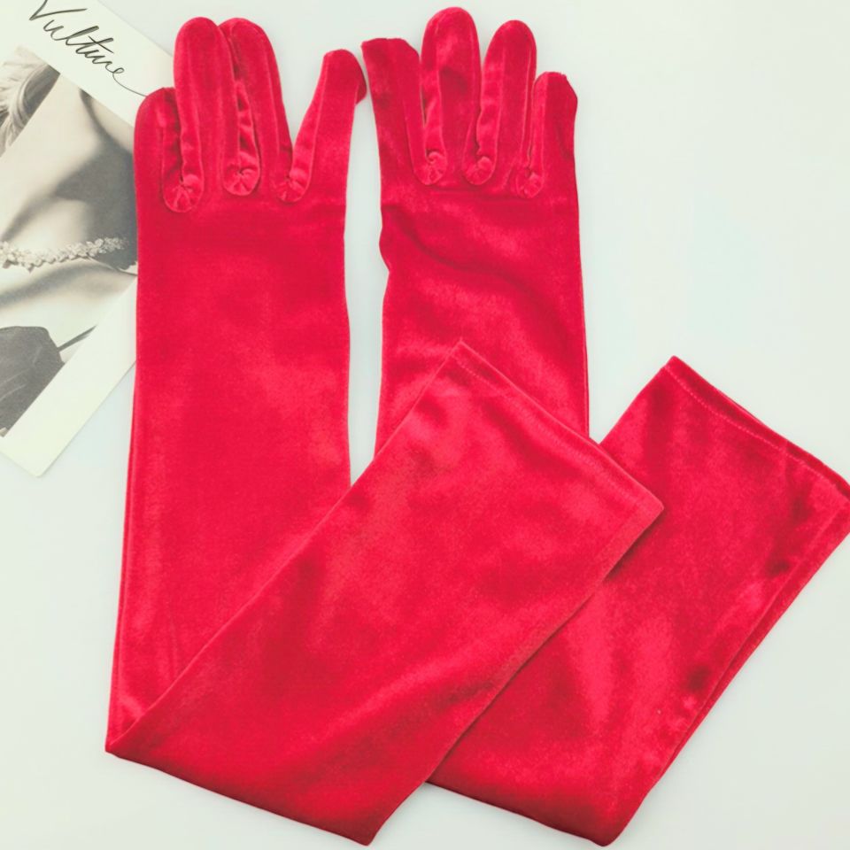 Matmazel Kırmızı Renk Kadife Eldiven 53 cm
