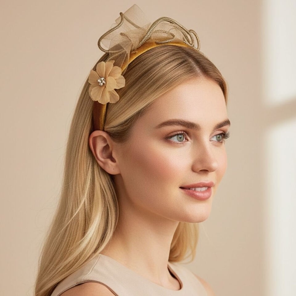 Amanda Sarı Renk Kadife Taç