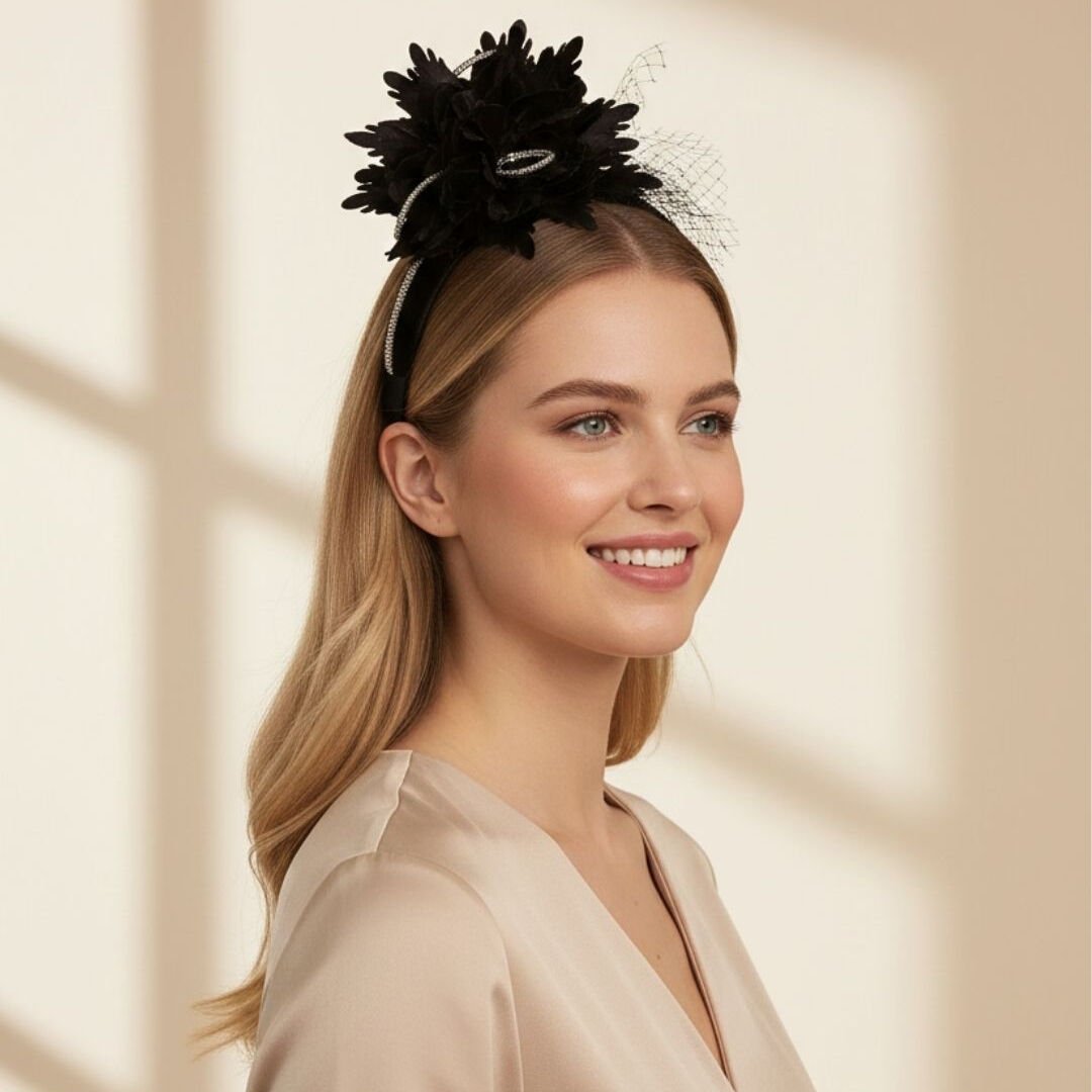 Amanda Siyah Gümüş Renk Saten Taç