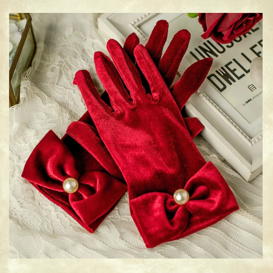 Matmazel Kırmızı Renk İpek Kadife Eldiven