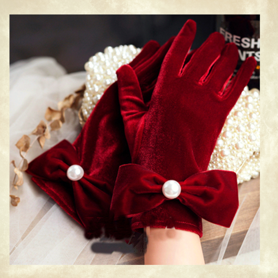 Matmazel Bordo Renk İpek Kadife Eldiven