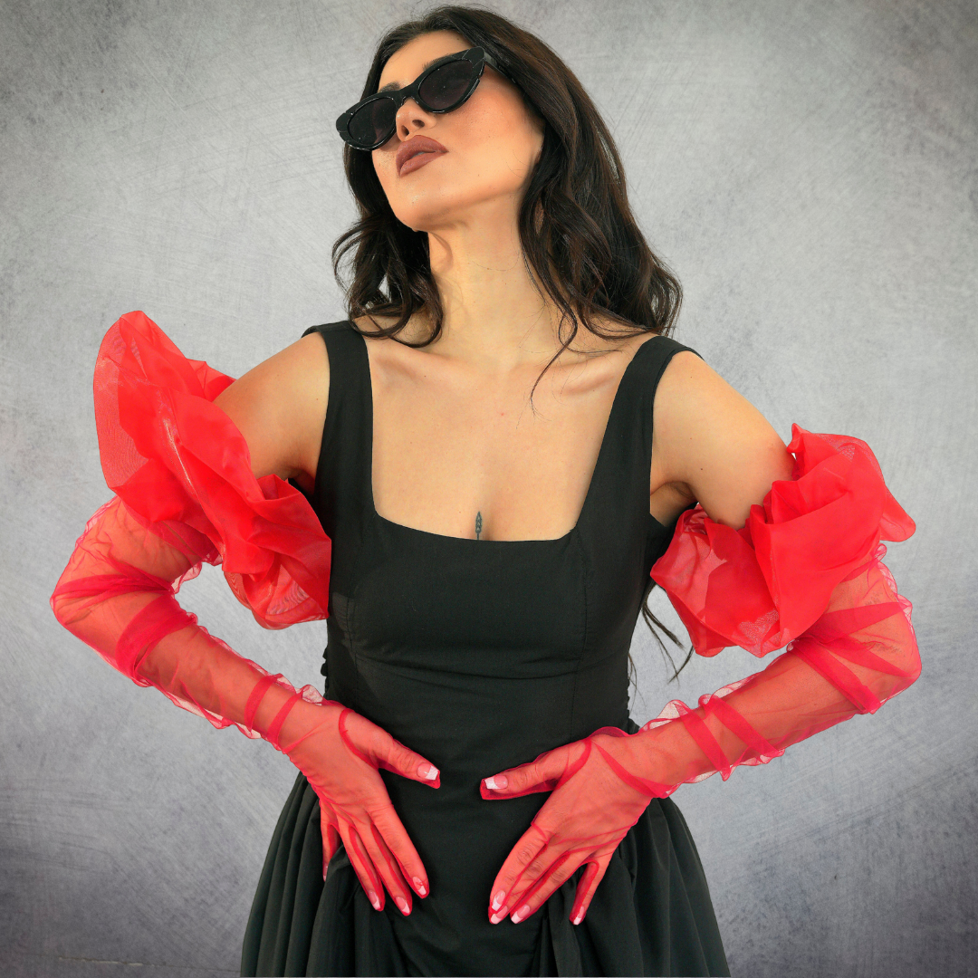 Prenses Kırmızı Balon Kol Eldiven 85 cm