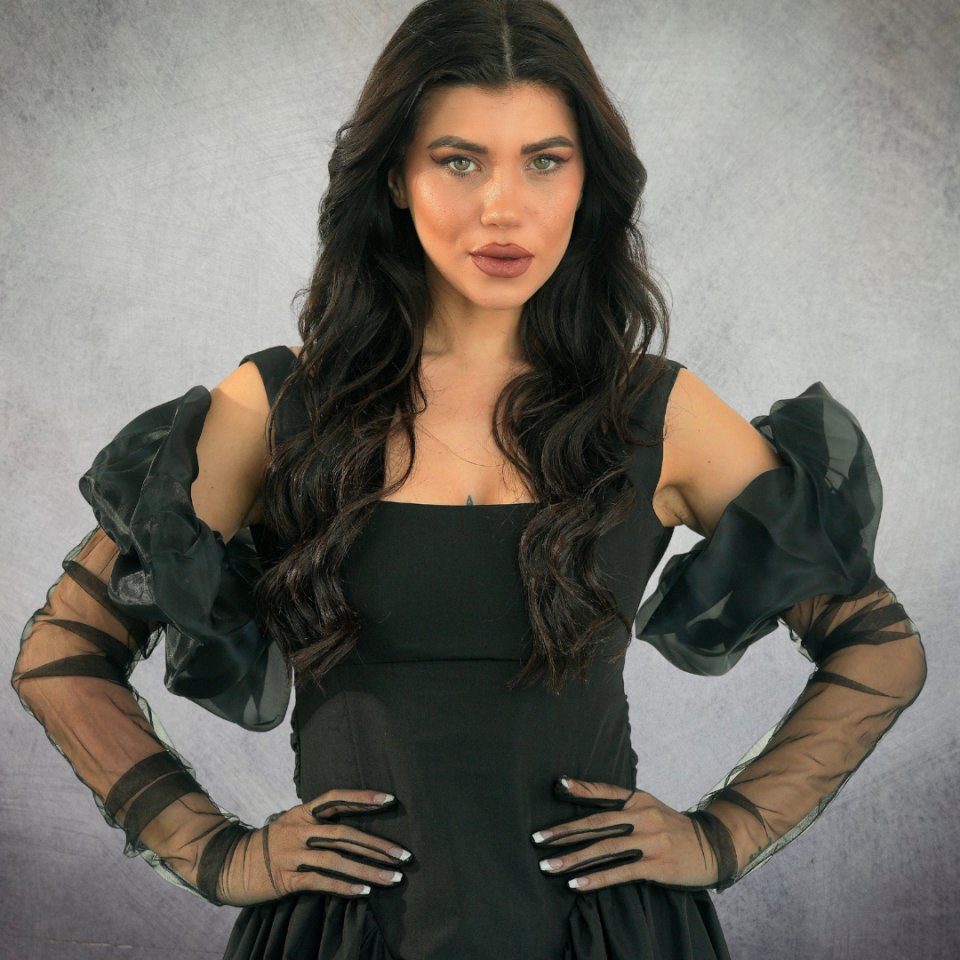 Prenses Siyah Balon Kol Eldiven 85 cm