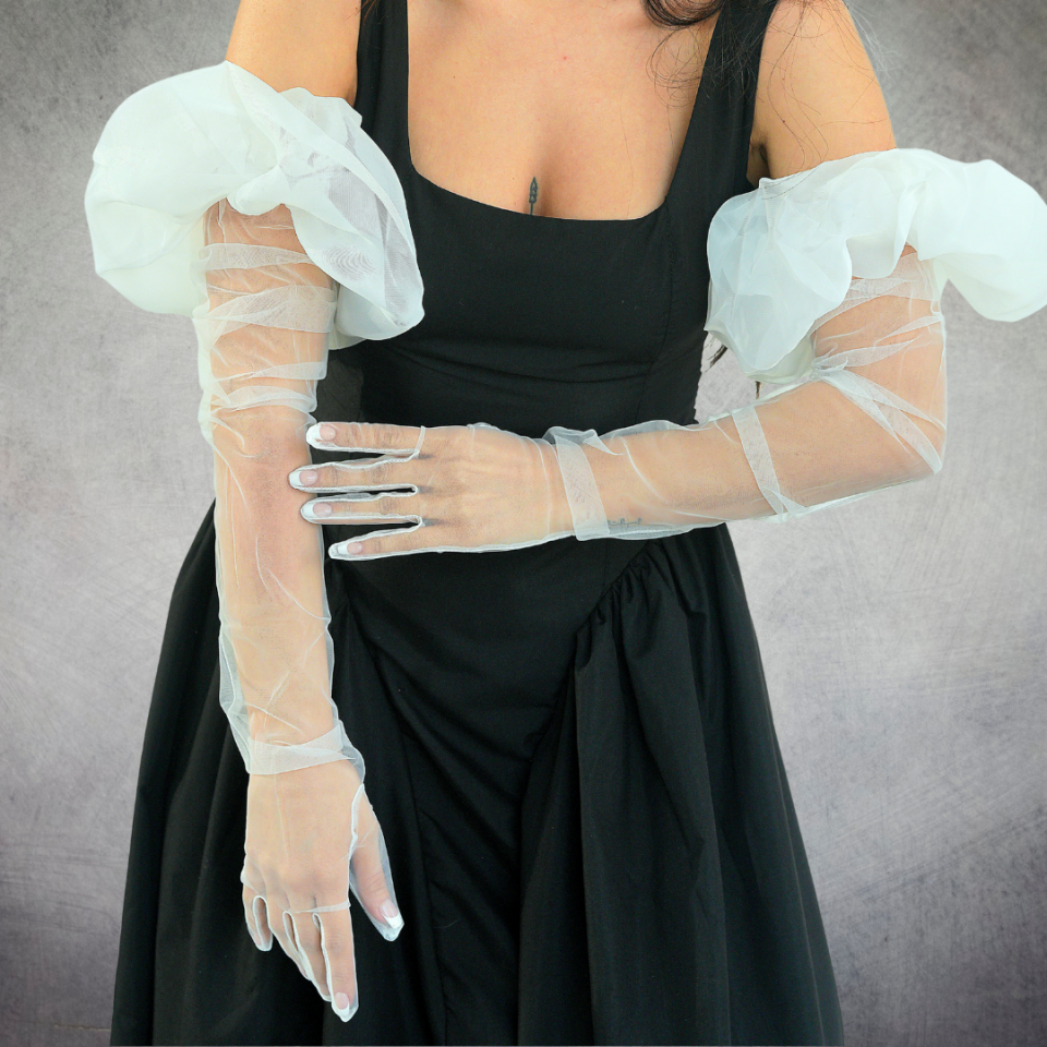 Prenses Beyaz Renk Balon Kol Eldiven 85 cm