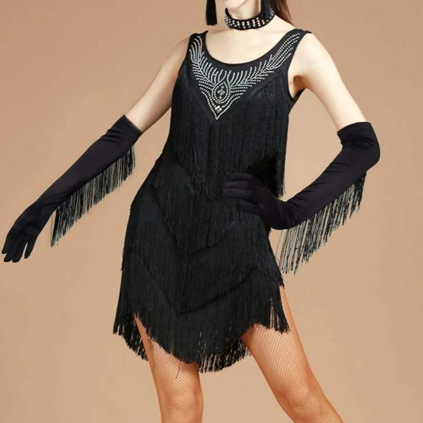 Opera Siyah Renk Püsküllü Uzun Eldiven 55 cm