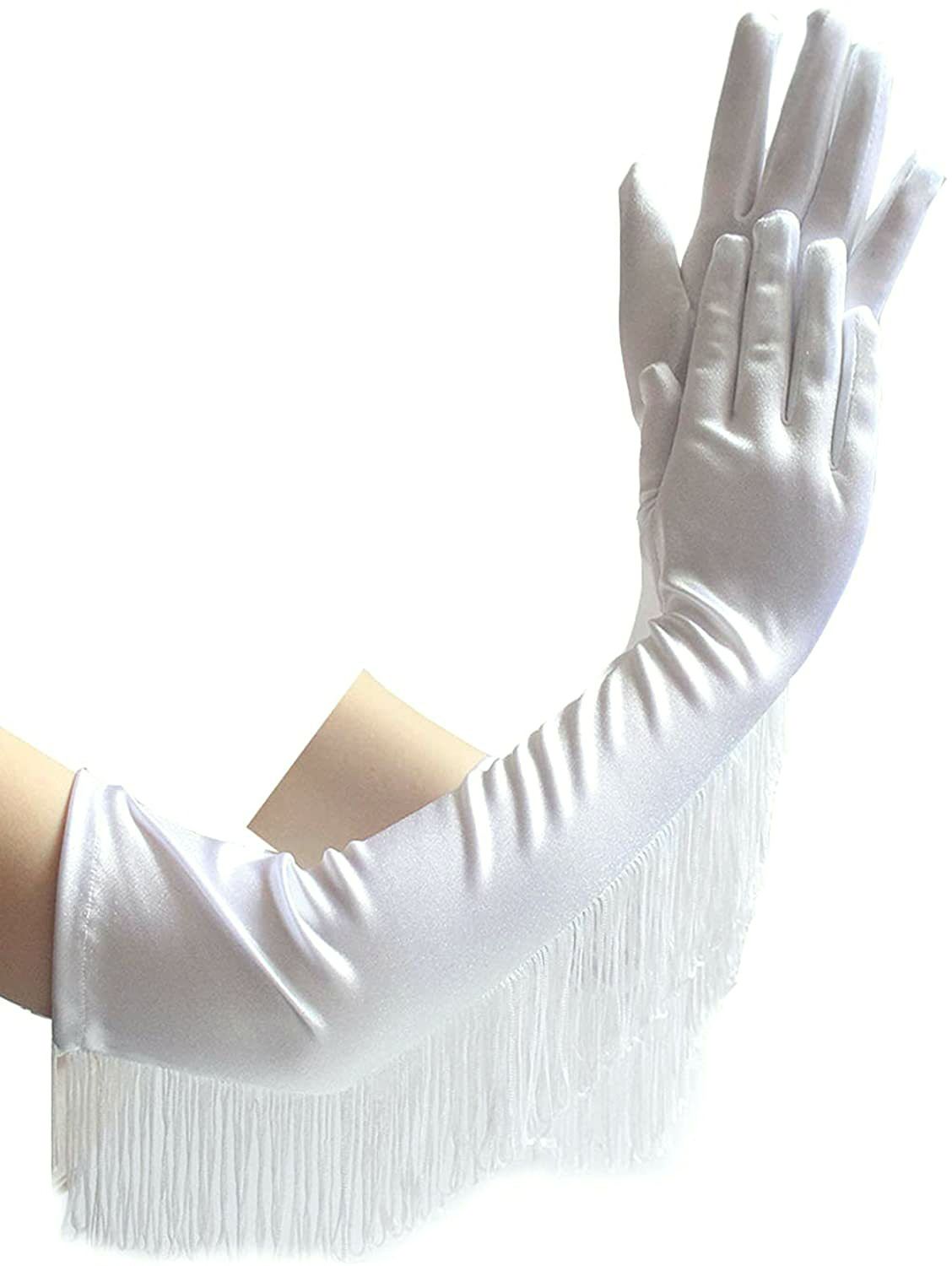 Opera Beyaz Renk Püsküllü Uzun Eldiven 55 cm