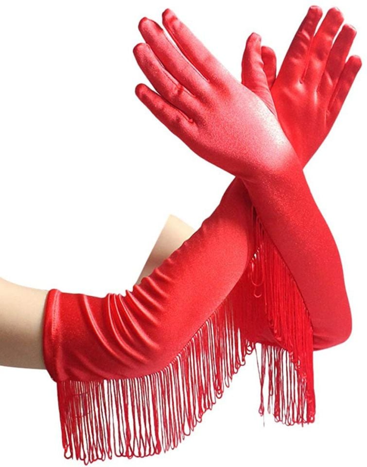 Opera Kırmızı Püsküllü Uzun Eldiven 55 cm