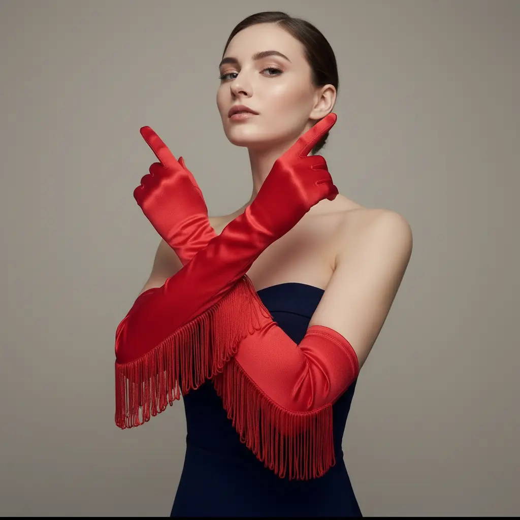 Opera Kırmızı Püsküllü Uzun Eldiven 55 cm