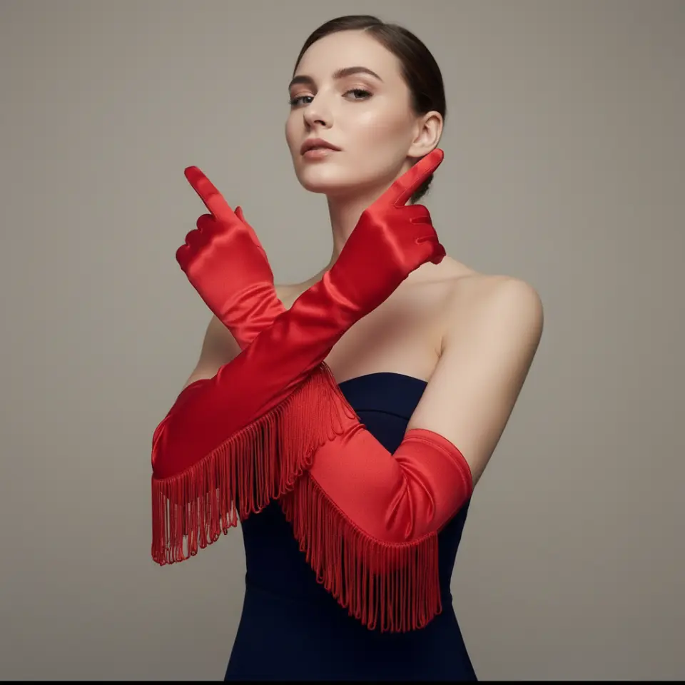 Opera Kırmızı Püsküllü Uzun Eldiven 55 cm