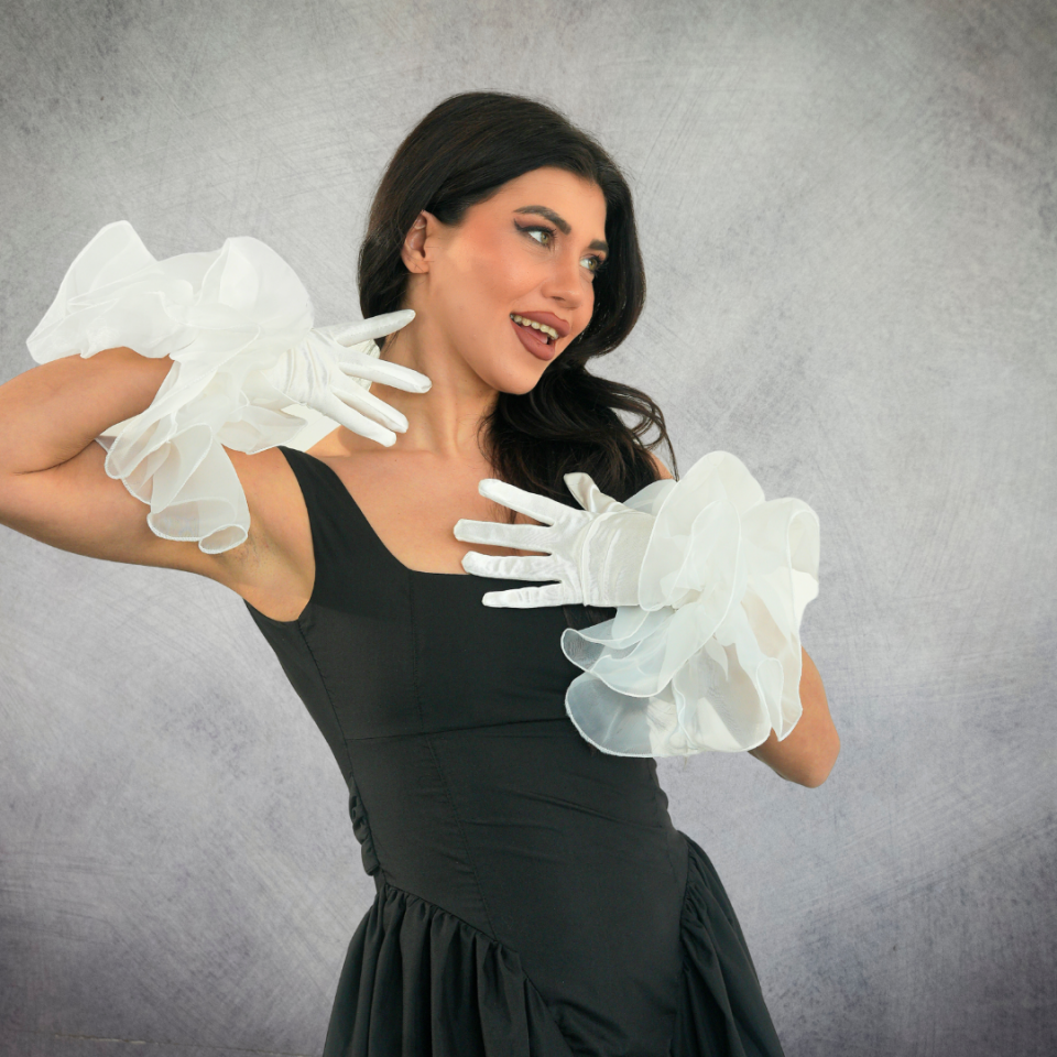 Prenses Beyaz Volanlı Eldiven 35 cm