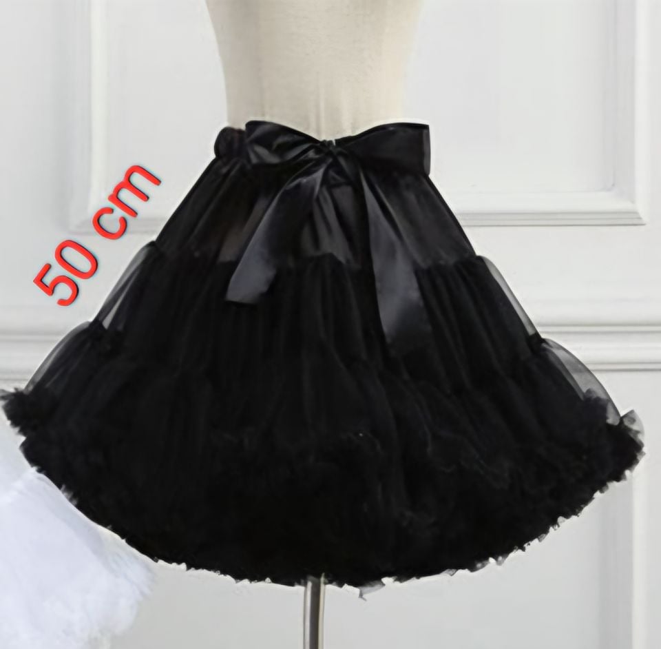 Lady Siyah Renk Etek Ucu Volanlı Jüpon 50 cm