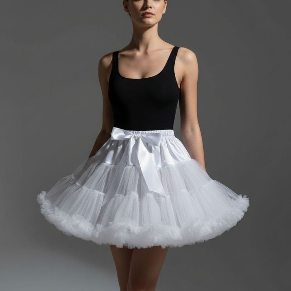 Lady  Beyaz Renk Ucu Volanlı Jüpon Etek 50 cm