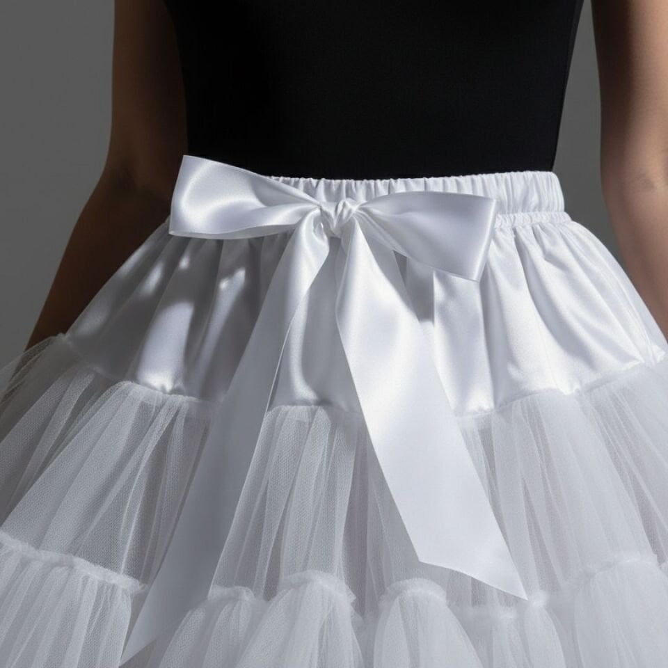 Lady  Beyaz Renk Ucu Volanlı Jüpon Etek 50 cm