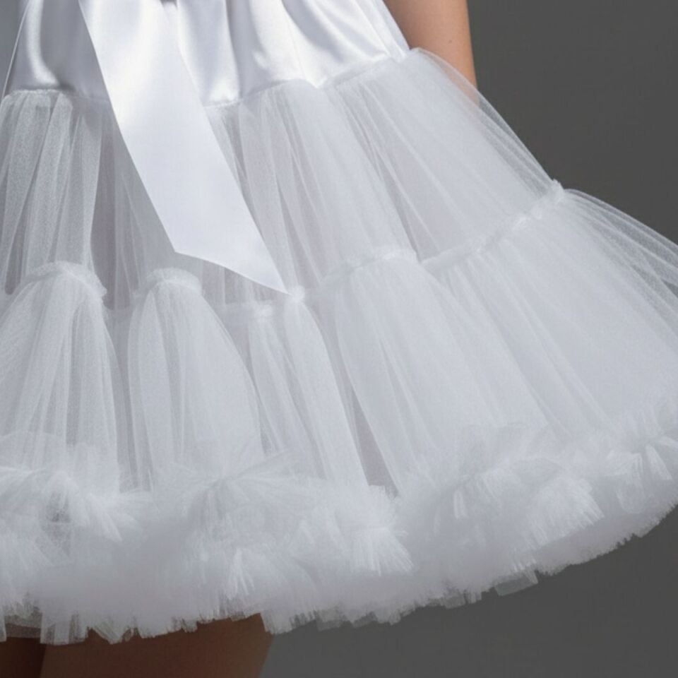 Lady  Beyaz Renk Ucu Volanlı Jüpon Etek 50 cm