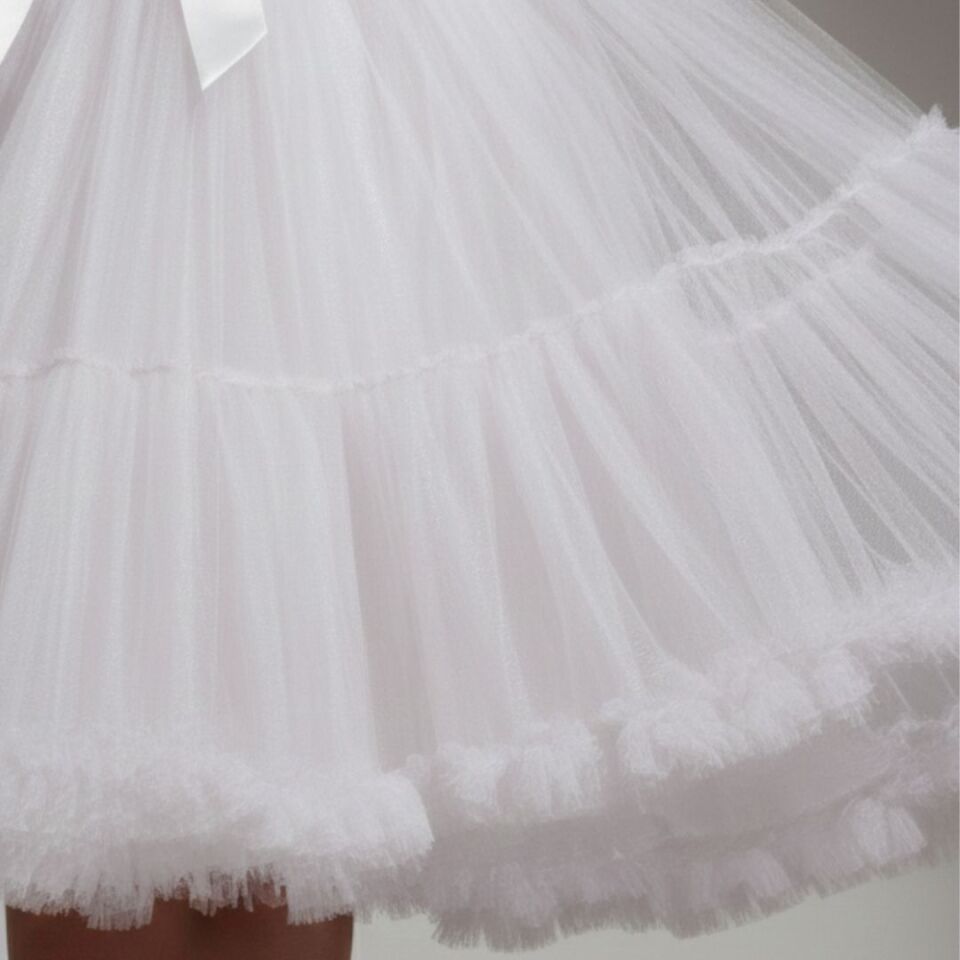 Lady Beyaz Renk Etek Ucu Volanlı Jüpon 55 cm