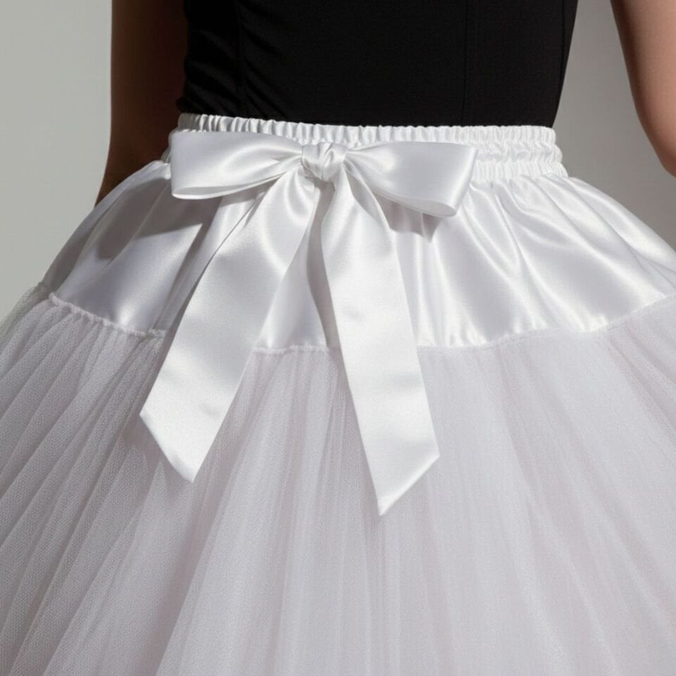 Lady Beyaz Renk Ucu Volanlı Jüpon Etek 55 cm