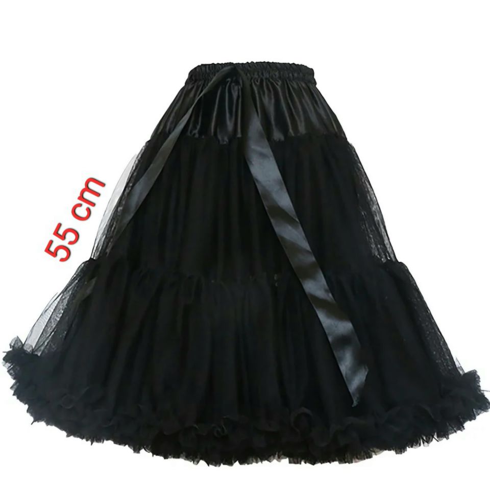 Lady Siyah Renk Etek Ucu Volanlı Jüpon 55 cm