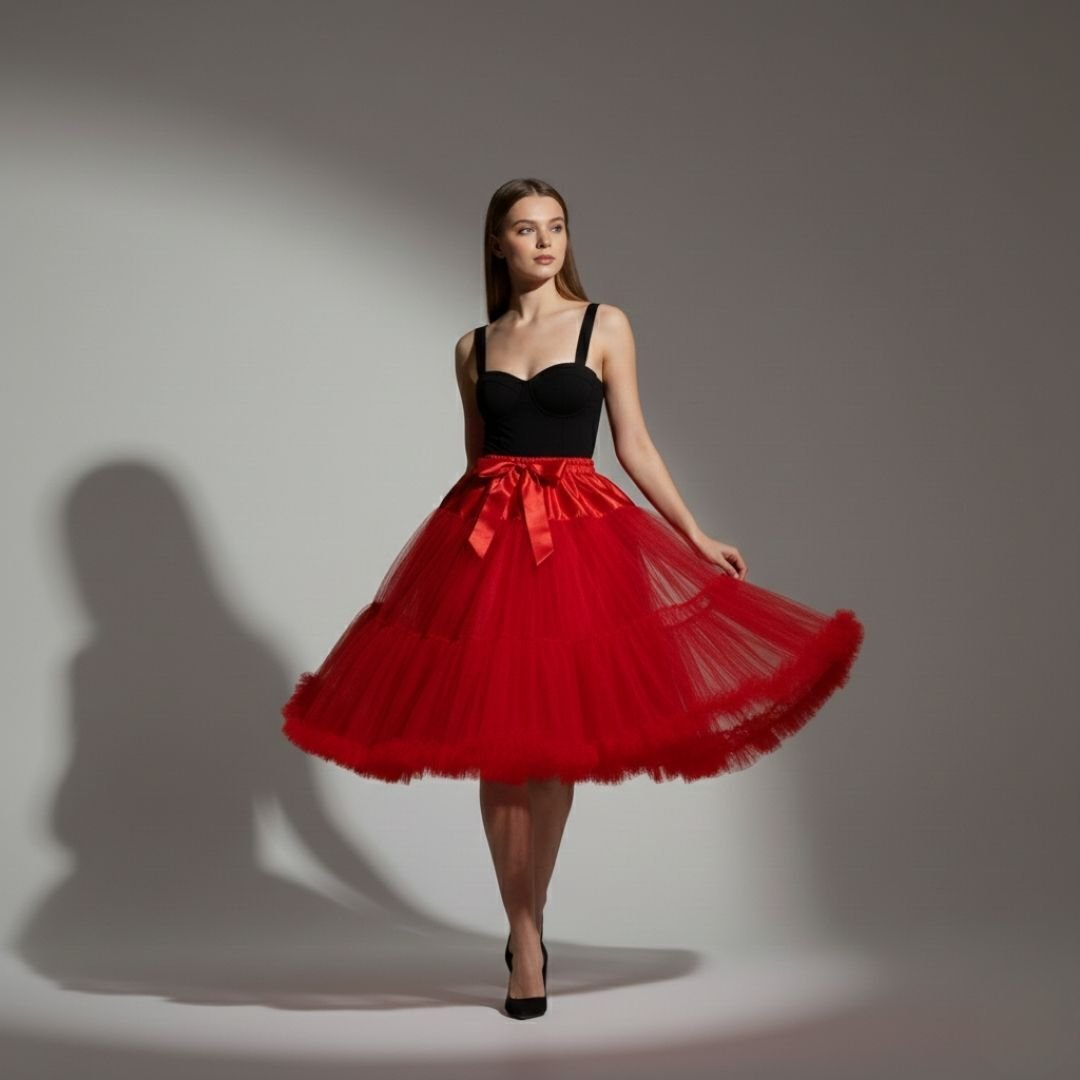 Lady Kırmızı Renk Ucu Volanlı Jüpon Etek 55 cm