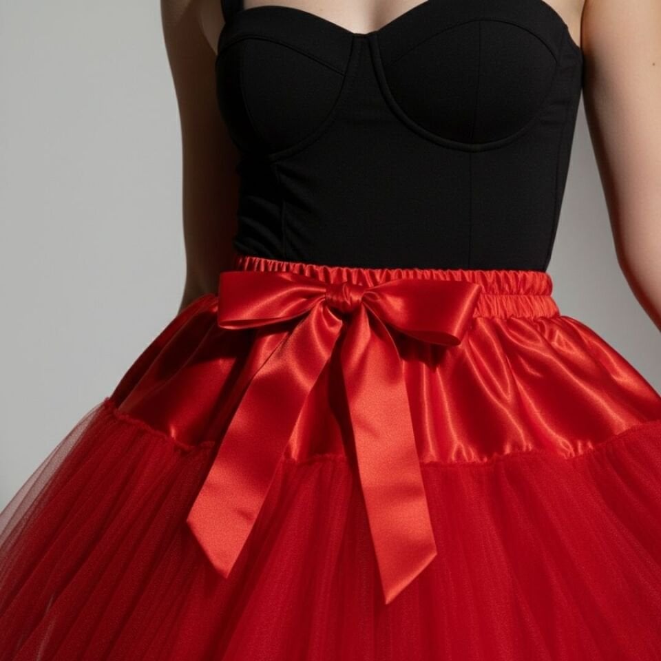 Lady Kırmızı Renk Ucu Volanlı Jüpon Etek 55 cm