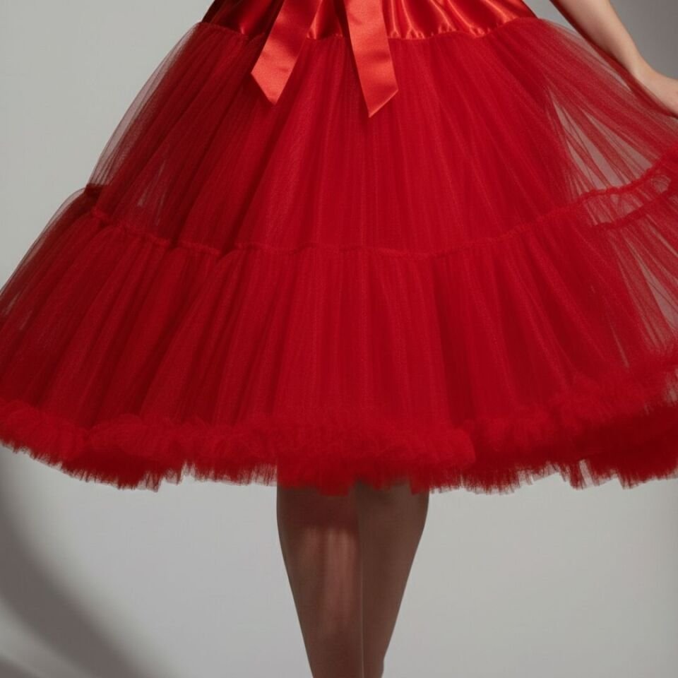 Lady Kırmızı Renk Ucu Volanlı Jüpon Etek 55 cm
