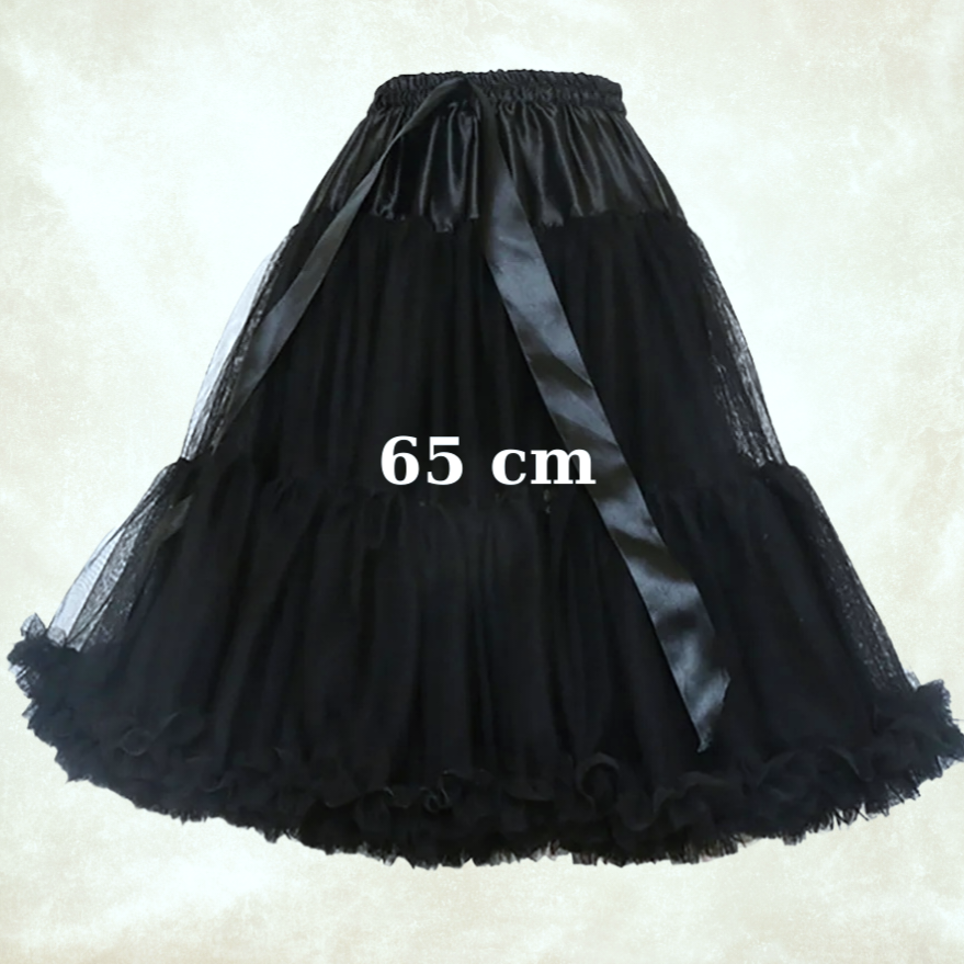 Lady Siyah Renk Etek Ucu Volanlı Jüpon 65 cm