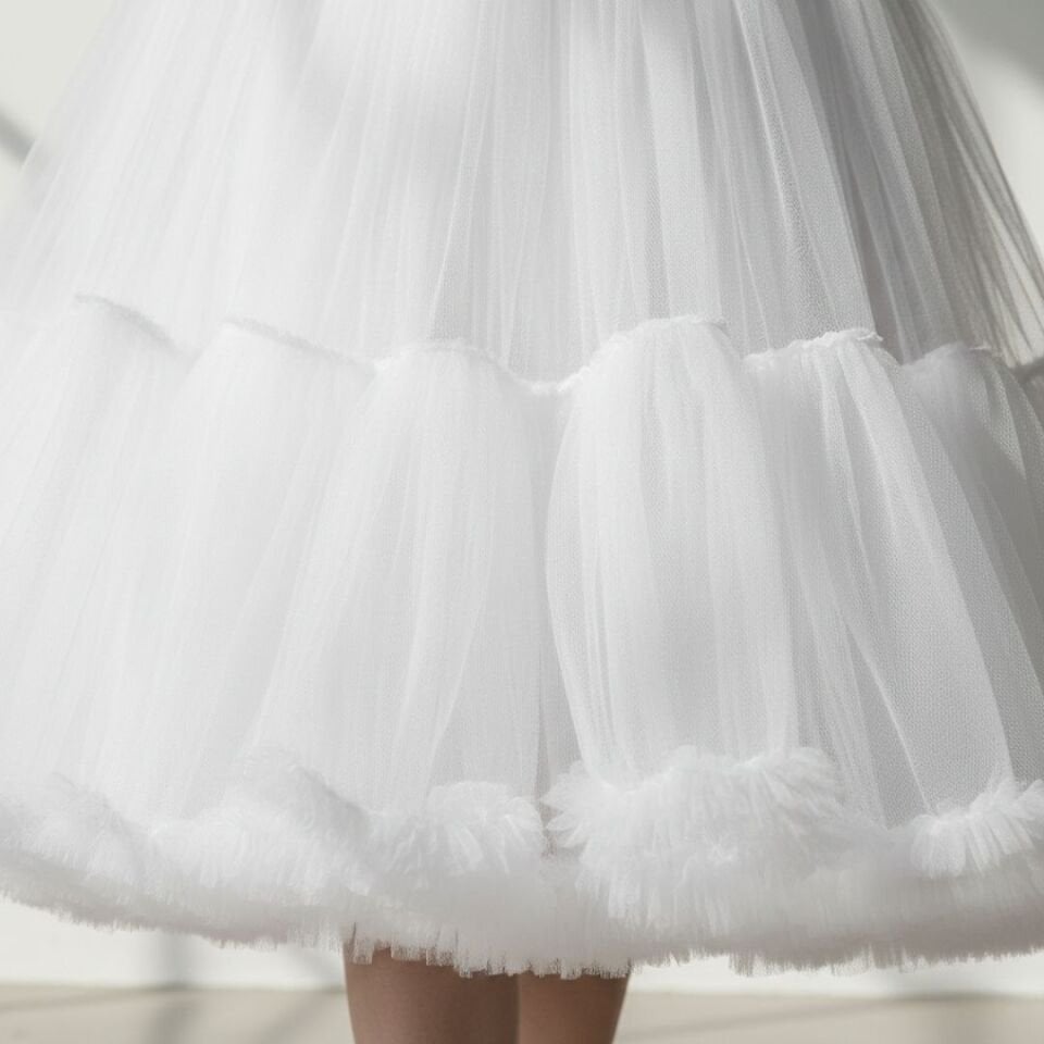 Lady Beyaz Renk Etek Ucu Volanlı Jüpon  65 cm