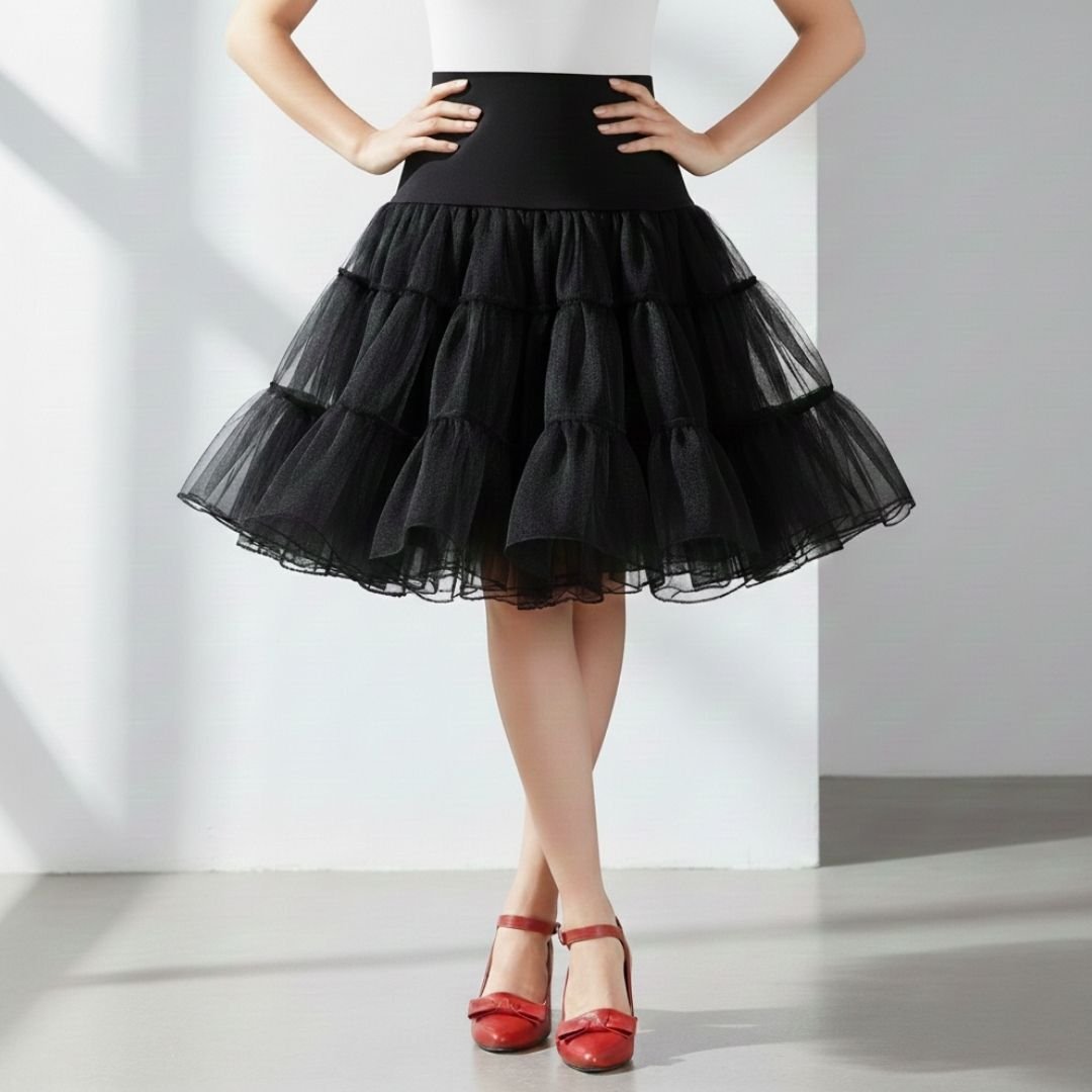 Lady Siyah Renk Ucu Düz Kesim Jüpon Etek 65 cm