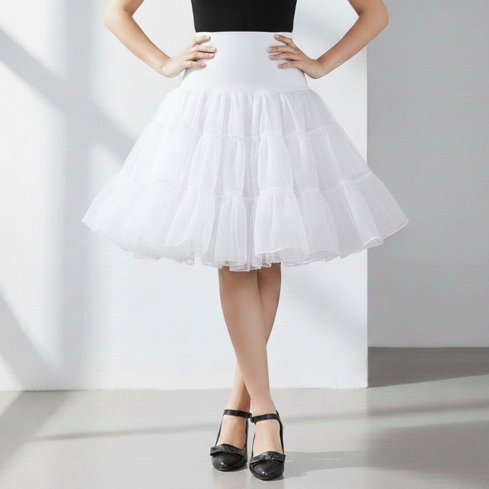 Lady Beyaz Renk Ucu Düz Kesim Jüpon Etek 65 cm